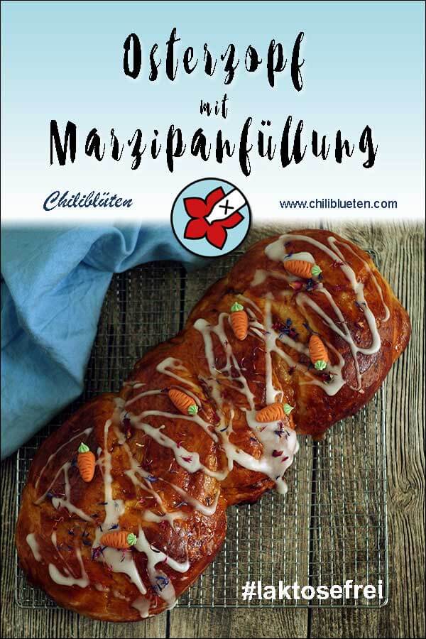 Saftiger Osterzopf aus Hefeteig mit Marzipan, Mandeln und Pistazien. Perfekt für #Ostern. #laktosefrei #glutenarm | chilibluetendotcom
