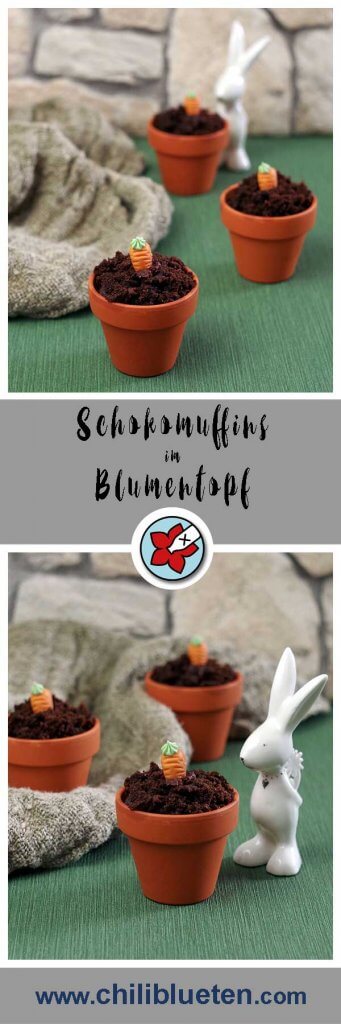 Schokoladenmuffins mit Karotte im Blumentopf. Perfekt für #Ostern. #laktosefrei #glutenarm | chilibluetendotcom