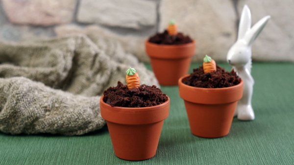 Schokomuffins mit Roter Beete Schokoladenmuffins mit Karotte im Blumentopf. Perfekt für #Ostern. #laktosefrei #glutenarm | chilibluetendotcom