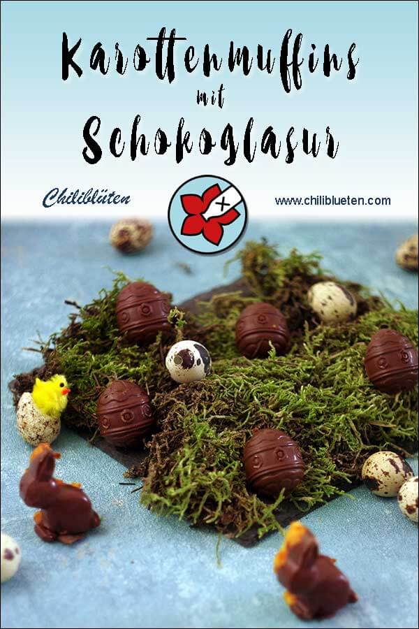 Saftige Karottenmuffins mit perfekter Schokoladenglasur. #Ostern #laktosefrei | chilibluetendotcom
