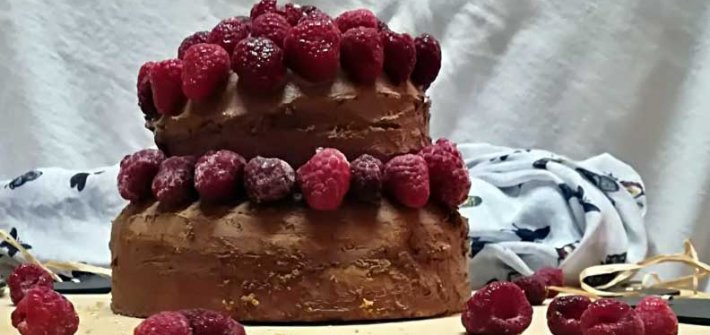 Naked Cake mit Schokocreme und Himbeeren. #laktosefrei | chilibluetendotcom